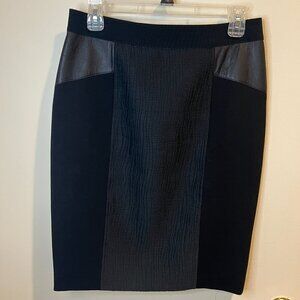 Elie Tahari Black Lamb Leather Panel Pencil Skirt, Size 4